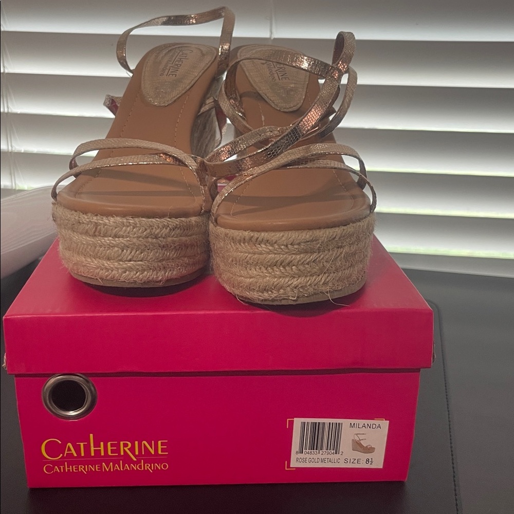 Catherine Malandrino Milanda women's rose Gold Strappy Wedge espadrilles Sandals